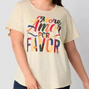 Hope & Wonder Cream Mpre Amor Por Favor Short Sleeve Graphic T Shirt